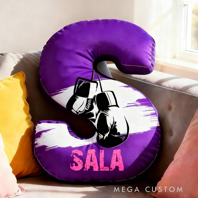 Personalized Letter Pillow Graphic 3D Print Multicolour Boxing Gloves Funny Letter Pillow Custom Name Pillow Comfortable Christmas Decor for Gym Lovers