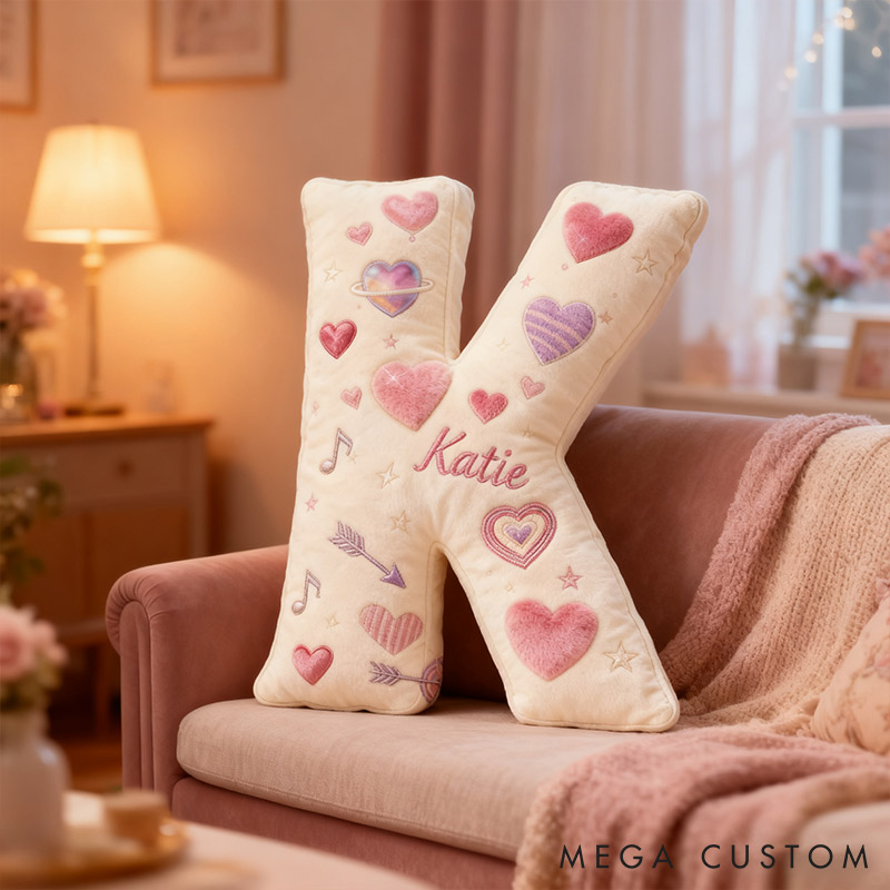 Personalized Girlfriend Love Print Heart Letter Pillow Custom Name Cushion Valentine's Gift for Girl Friend Boyfriend Christmas Gift for Him Her