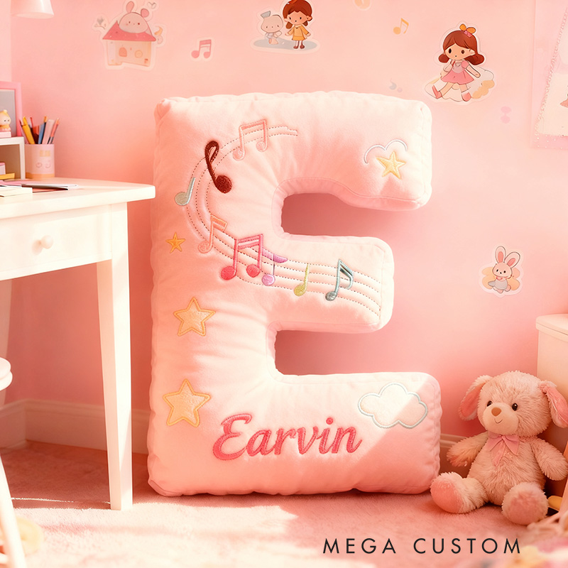 Personalized Graphic 3D Print Colorful Notes Pillow with Your Own Name Soft Stuffed Toy for Kids Music Lovers Decorative Cushion for Girls' Room and Music Room