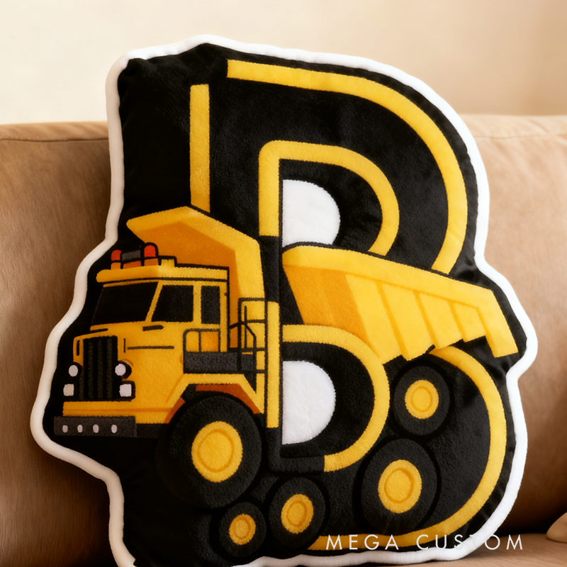 Personalized Letter Shaped Pillows With A Construction Vehicle Pattern Are Suitable For Children's Room Decoration And Play Soft Cartoon Vehicle Throw Pillows Great Gift For Boys For Children