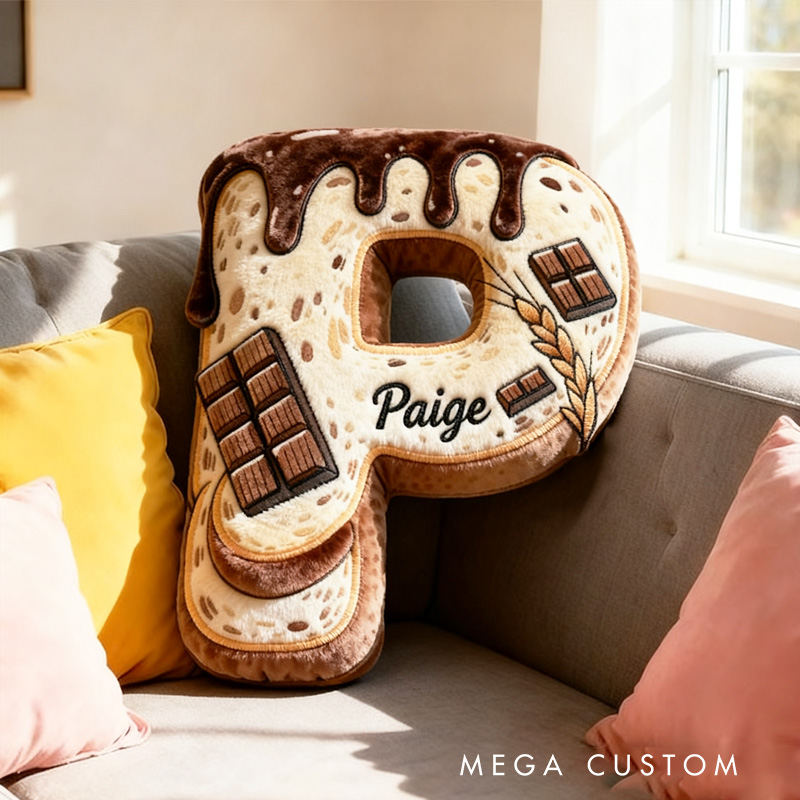 Personalized Bread Chocolate Alphabet Throw Pillow Graphic 3D Print Sweet Indulgence Letter and Number Pillow with Name for Kids Baker Birthday Gift