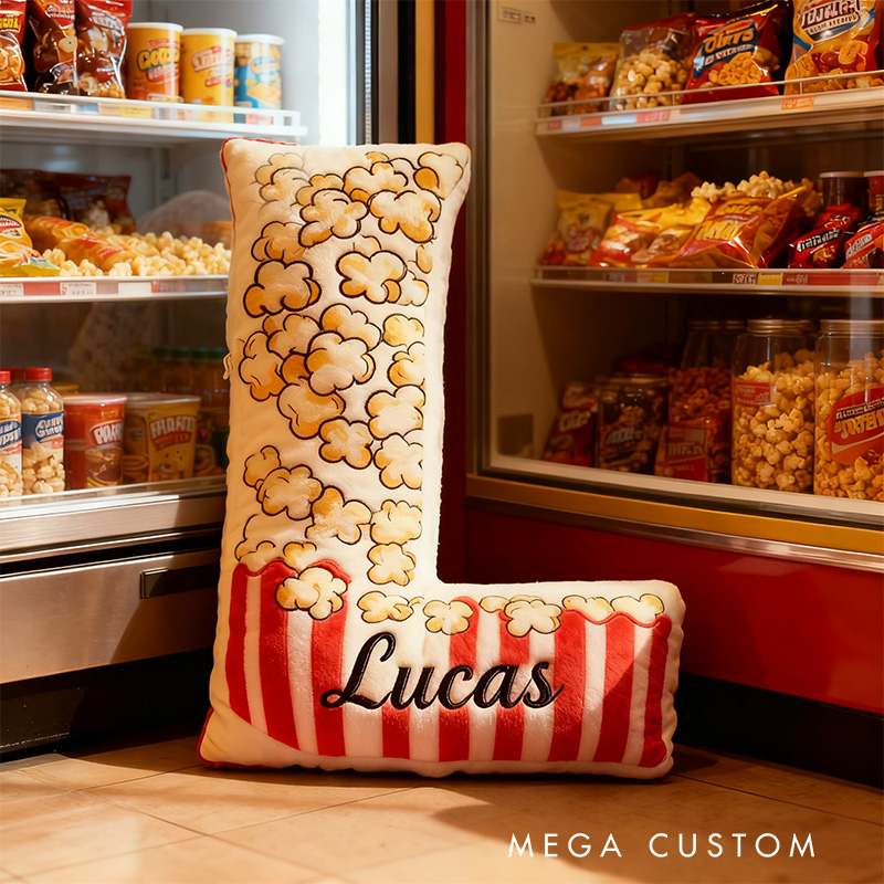 Personalized Popcorn Alphabet Throw Pillow Graphic 3D Print Letter Pillow with Name for Kids Boys Girls Family Baker Christmas Gift