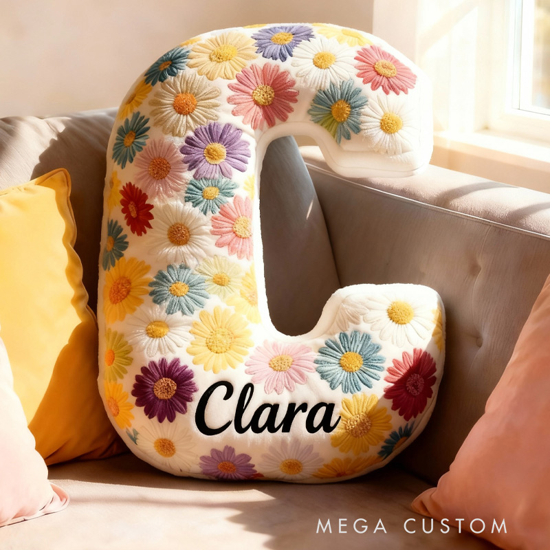 Personalized Cute Flower Letter Pillow Graphic 3D Print Butterfly Custom Name Pillow Gift for Kids