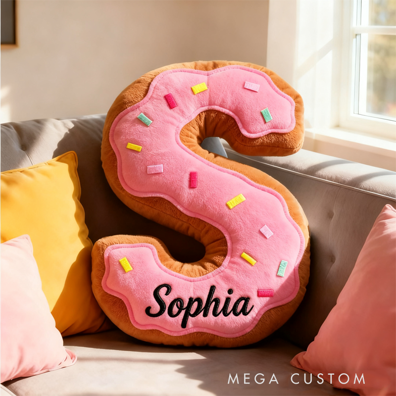 Personalized Cute Donuts Initial Graphic 3D Print Pillow with Name Christmas Gift for Kids