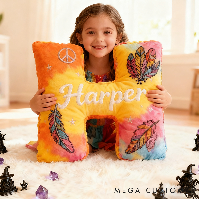 Personalized Colorful 26 Letters Cute Pillow Beautiful Hippie Letter Custom Hippie Pillow Christmas Gift for Kids
