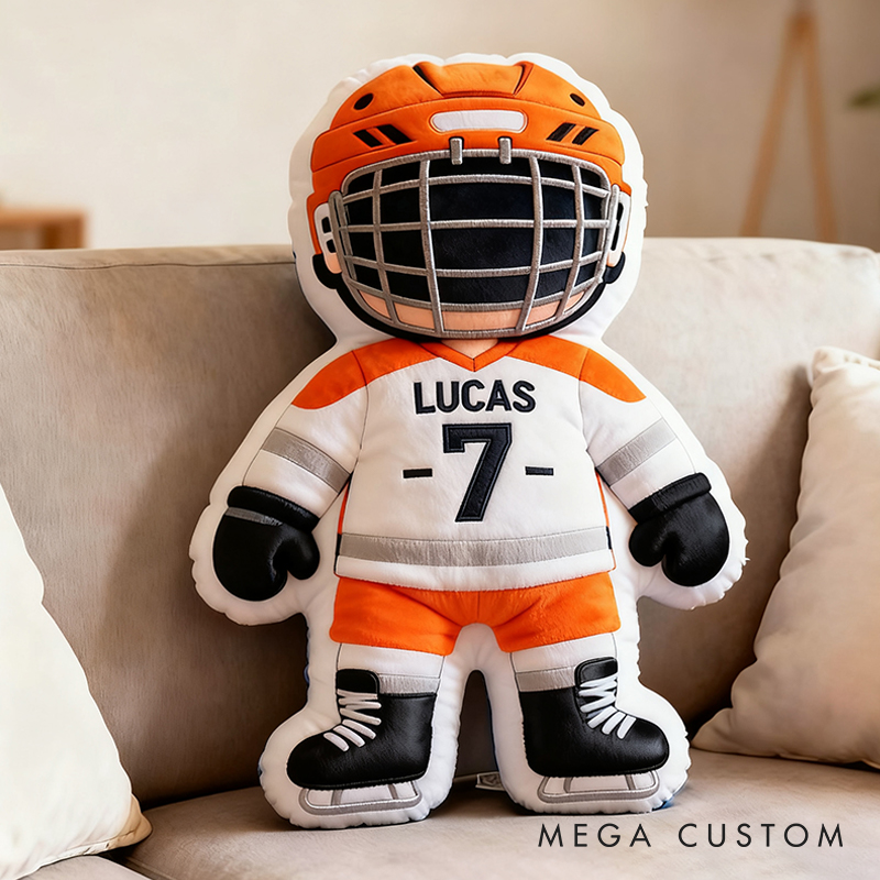 Personalized Cute Hockey Player Pillow with Custom Name and Number