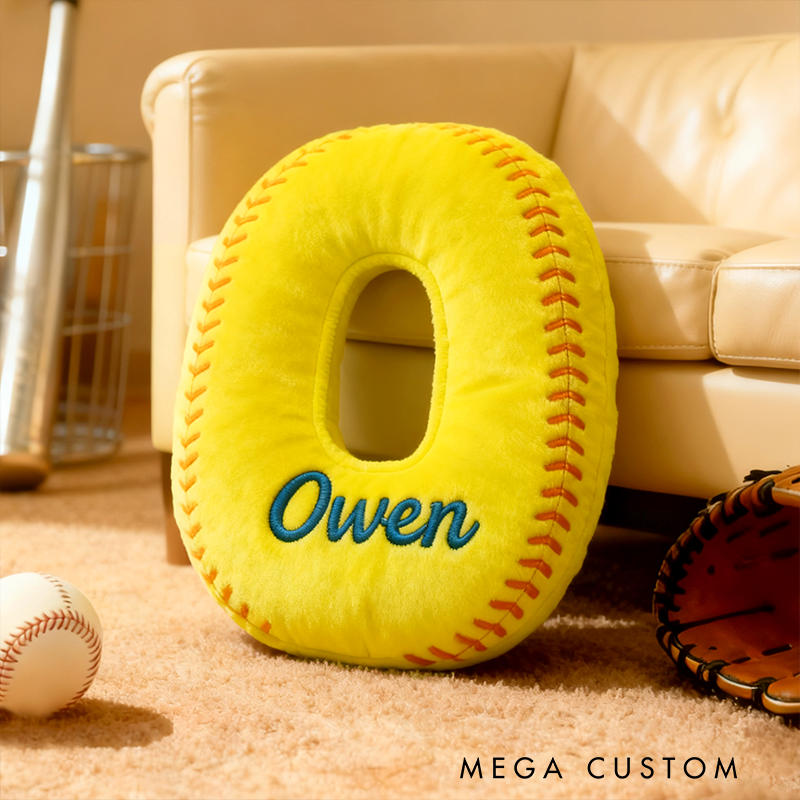 Personalized Softball Themed Letter Shaped Pillow with Custom Name