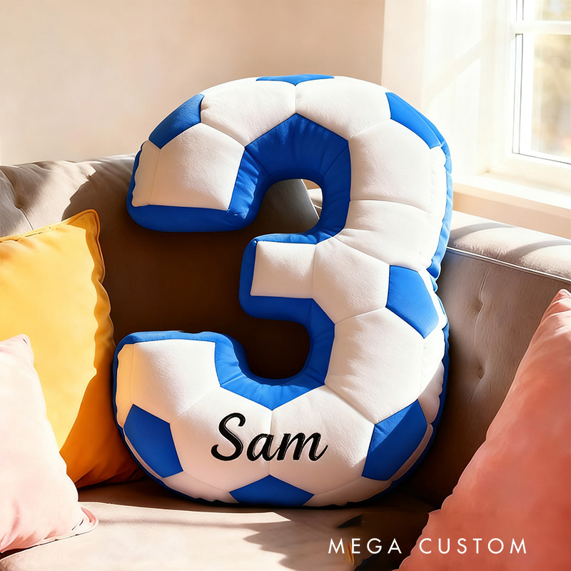 Personalized Soccer Ball Number Pillow with Custom Name Design