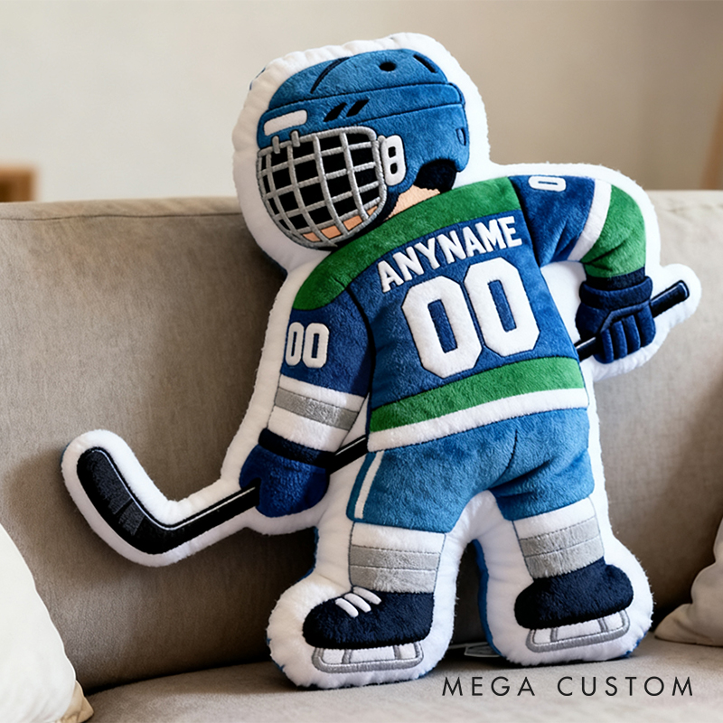 Personalized Adorable Ice Hockey Player Pillow for Kids with Custom Jersey Name and Number
