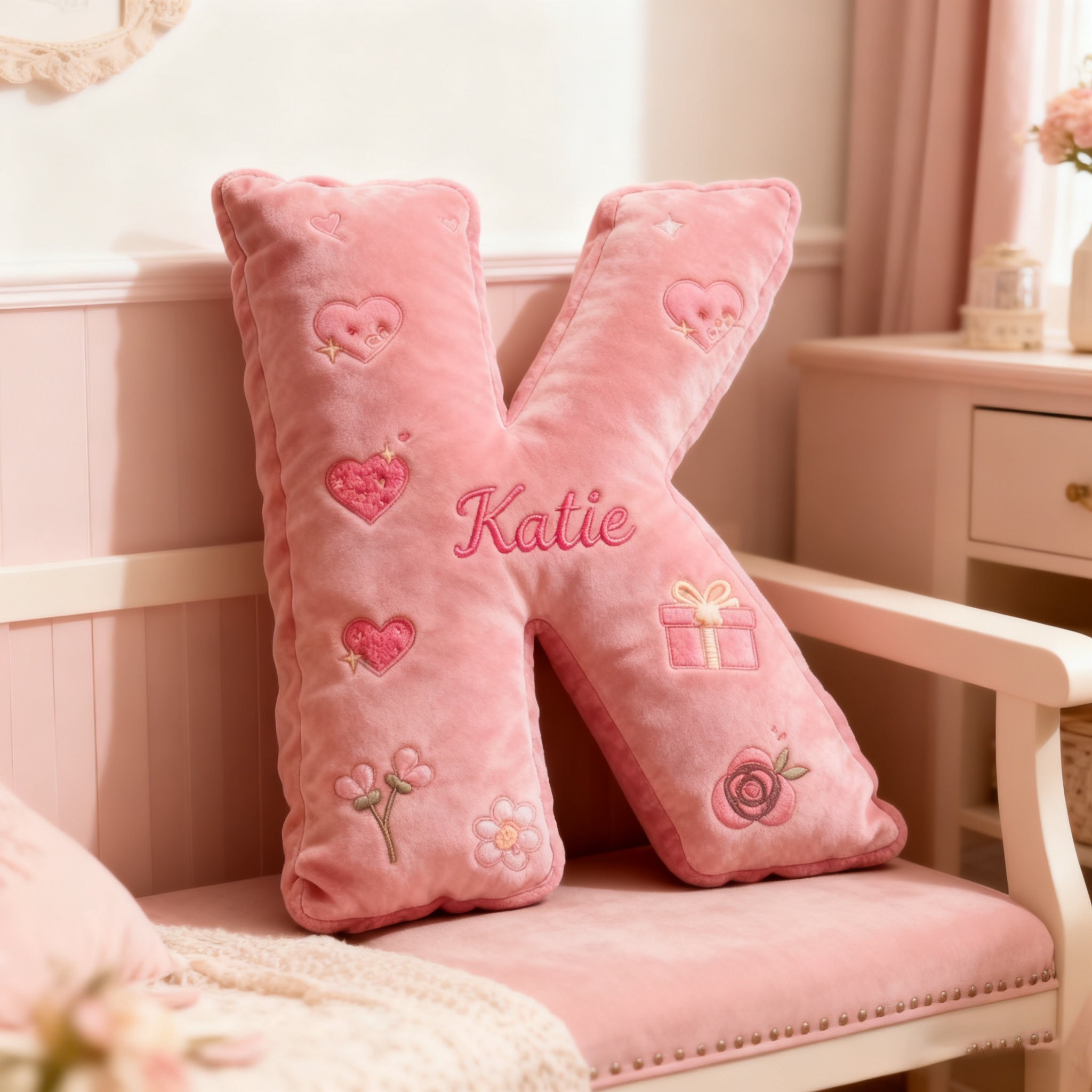 Personalized Girlfriend Love Print Flower Letter Pillow Custom Name Cushion Valentine's Gift for Girl Friend Boyfriend Christmas Gift for Him Her