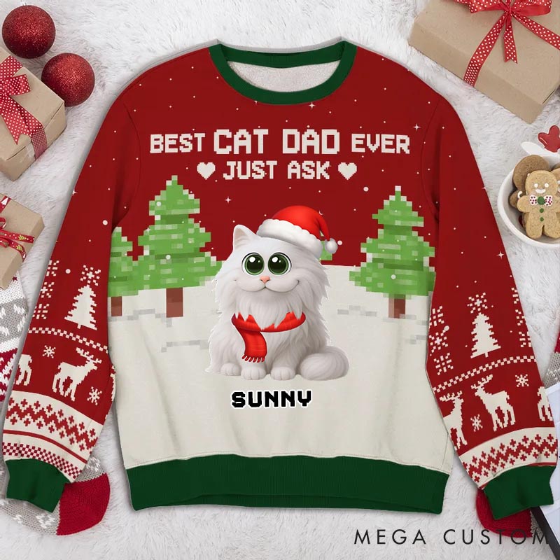 Personalized Cat Lover Best Chunky Cat Dad Christmas Ugly Sweater