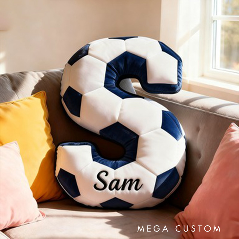 Personalized Soccer Ball Letter Pillow with Custom Name Design