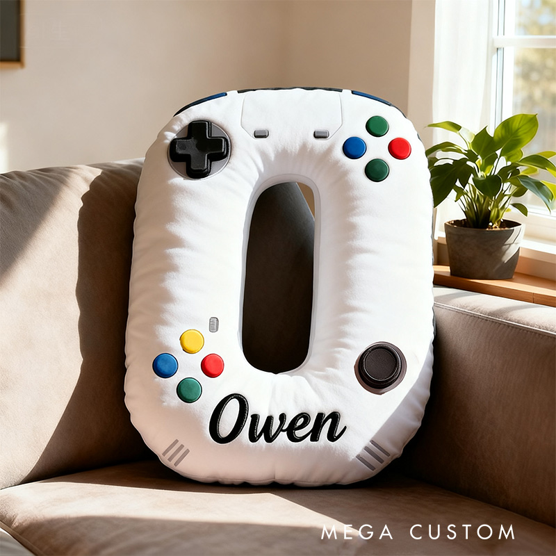 Personalized Graphic 3D Print Controller Alphabet Shaped Pillow for Game Lovers Initial Pillow Christmas Gift for Kids