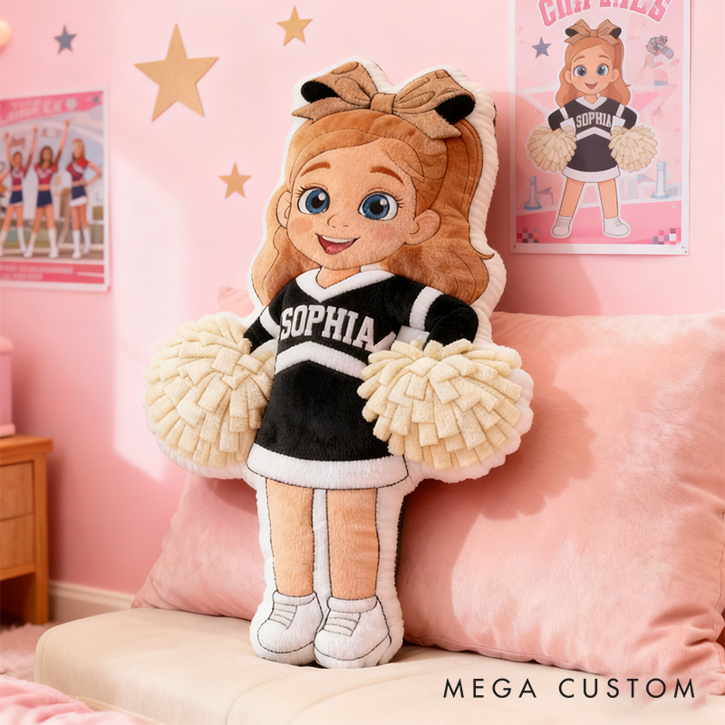 Personalized Graphic3DPrint Cheerleader Pillow with Custom Name and Outfit Design for Kids and Fans