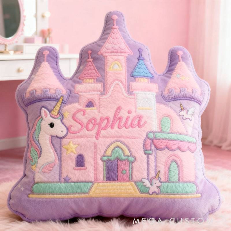 Personalized Cartoon Princess Dream Horse Castle with Name Graphic 3D Print Pillow Christmas Gift for Kids