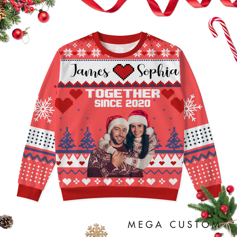 Personalized Couple Christmas Together Since Ugly Sweater Husband Wife Anniversary Ugly Sweater Couple Christmas Ugly Sweater for Him Her