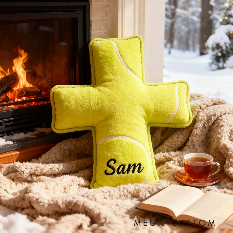Personalized Tennis Ball Cross Pillow with Custom Home Decor Graphic 3D Print Pillow Christian Sports Gift Religious Gift for Tennis Lover