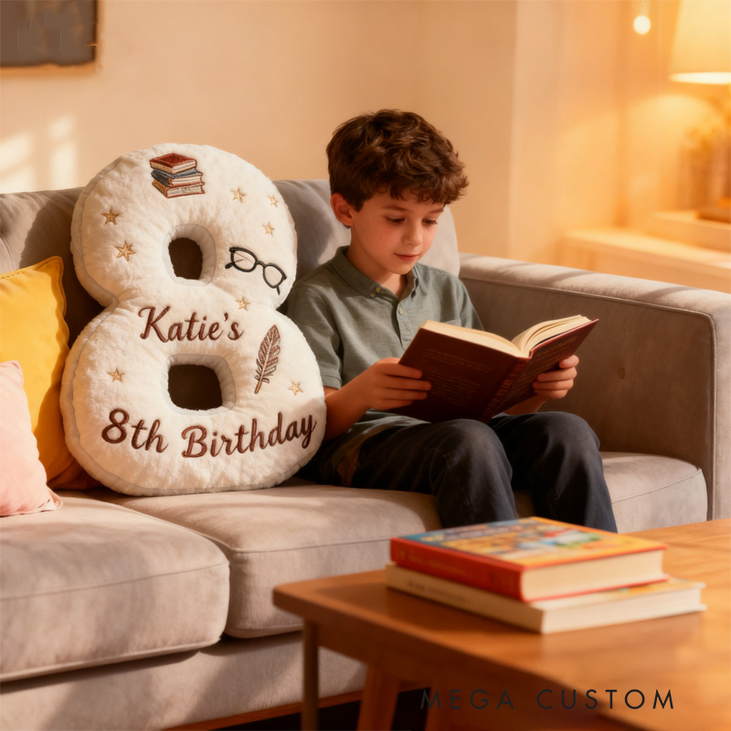 Personalized Book Alphabet Throw Pillow Graphic 3D Print Bookish Book and Glasses Pillow with Name for Kids Book Lover Gifts Birthday Gift