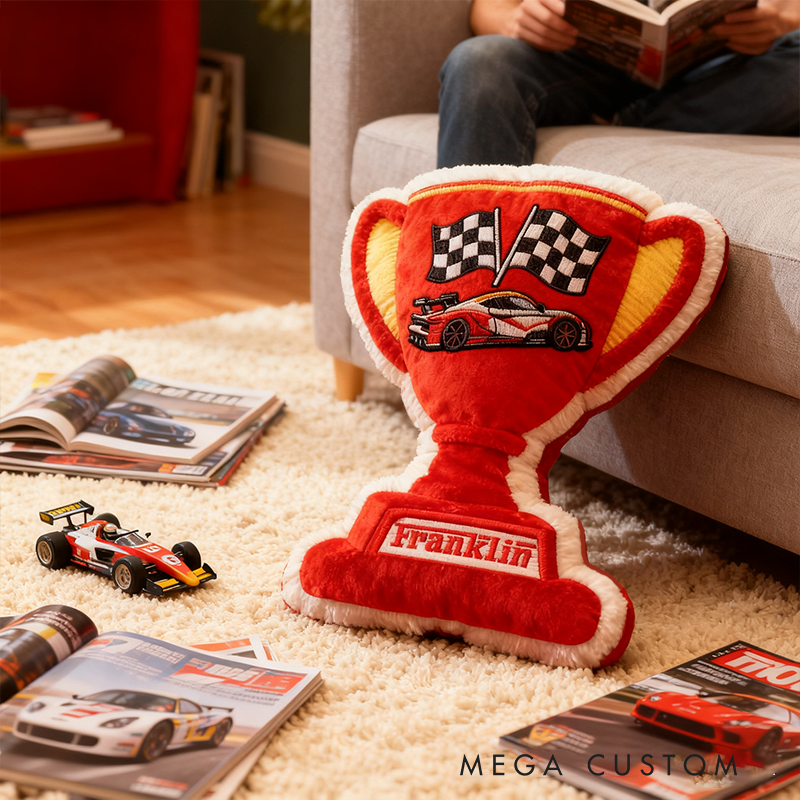 Personalized Trophy Throw Pillow Custom Name Graphic 3D Print  Design Cushion Gift for Racers and Racing Lovers