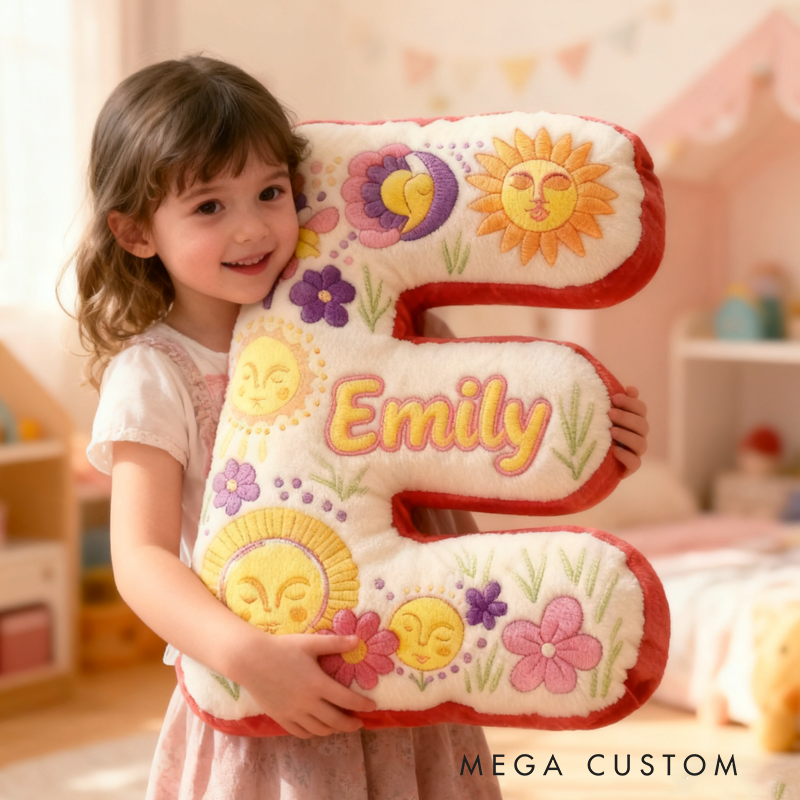 Personalized Cute Floral Letters Initials with Name Graphic 3D Print Pillow Christmas Gift for Kids