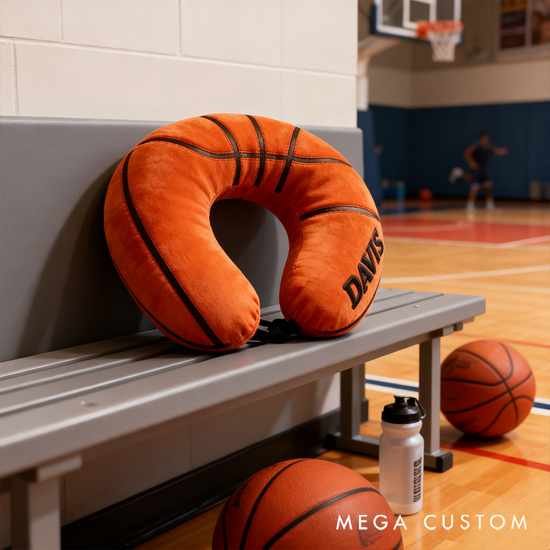 Personalized Basketball U-Shaped Pillow with Custom Name for Sports Fans and Travelers