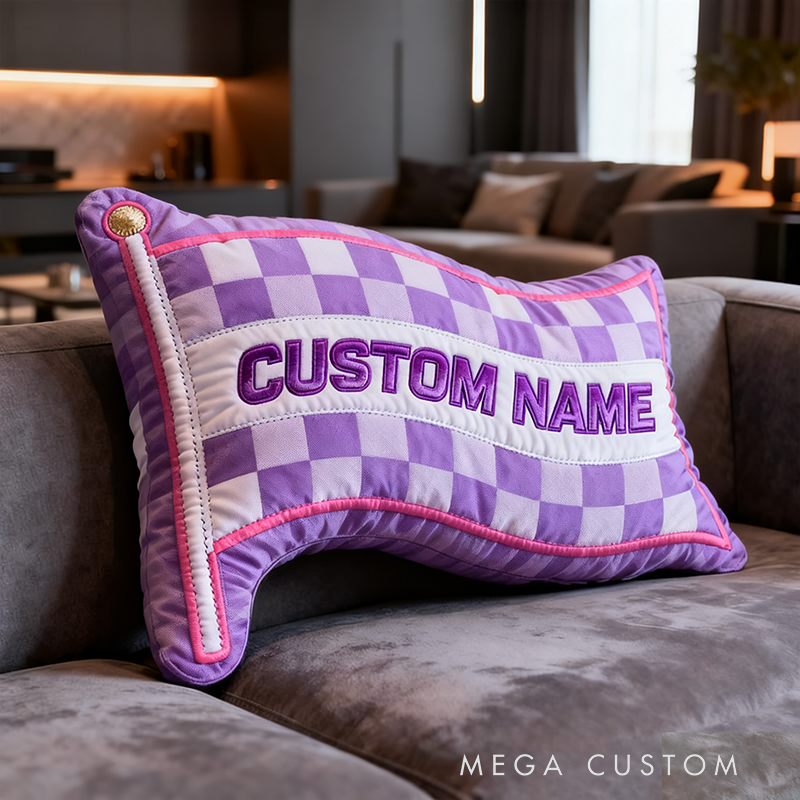 Personalized Racing Checkered Flag Pillow Custom Name 3D Graphic Print Cushion Gift for Racers and Racing Lovers