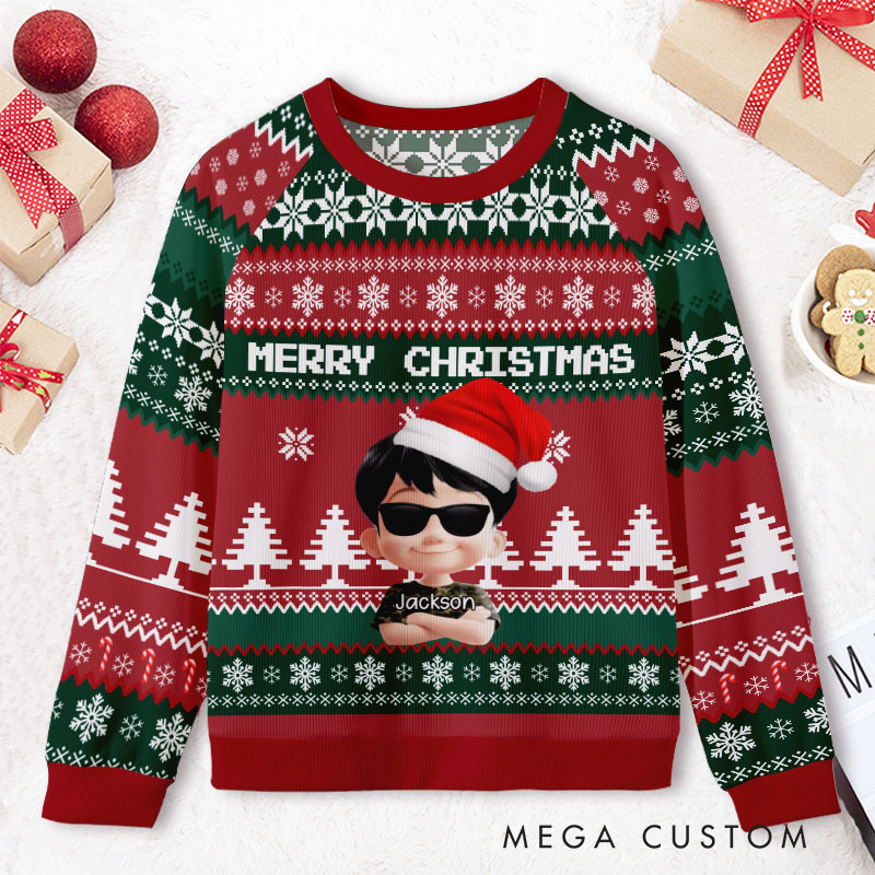 Personalized Merry Christmas Trees Festive Green and Red Ugly Sweater Shirt