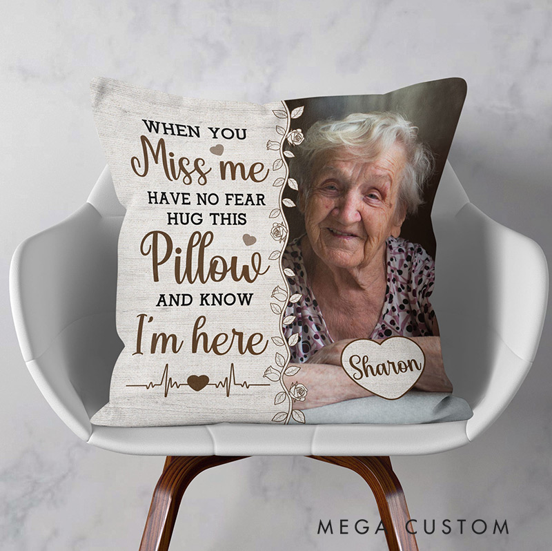 Personalized Photo Memory Pillow with Name Hug This Pillow And Know I'm Here Sympathy Bereavement Gift