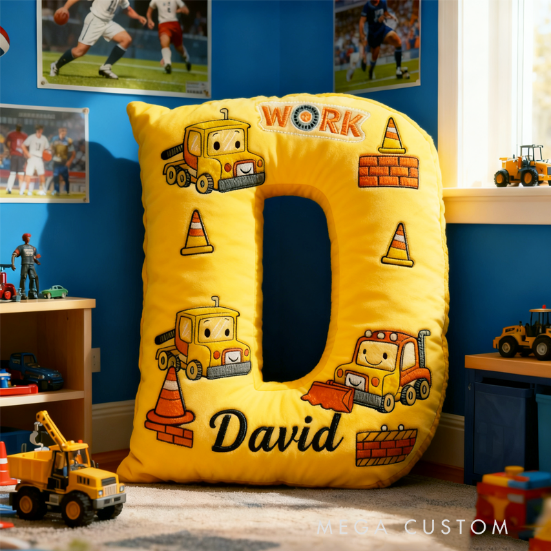 Personalized Cute Tractor Initials with Name Graphic 3D Print Pillow Christmas Gift for Kids