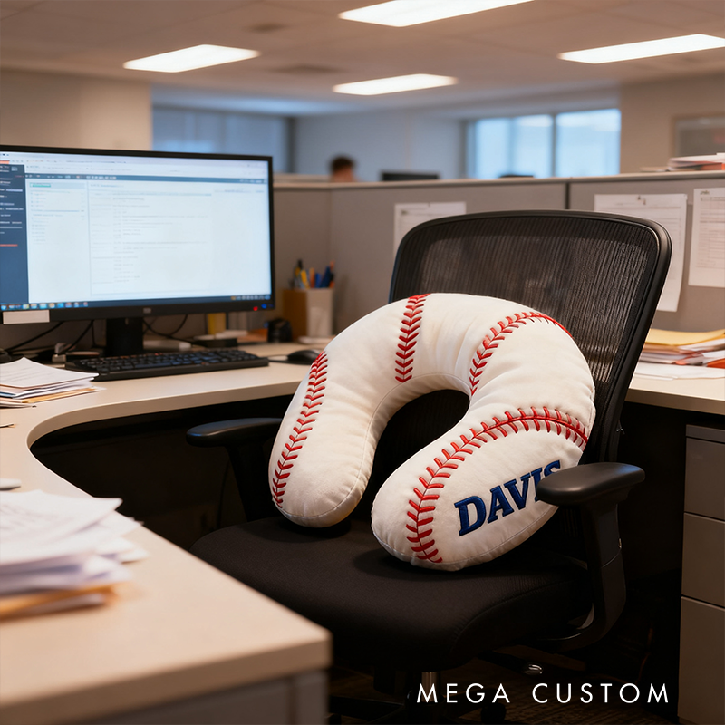 Personalized Baseball U-Shaped Pillow with Custom Name Design