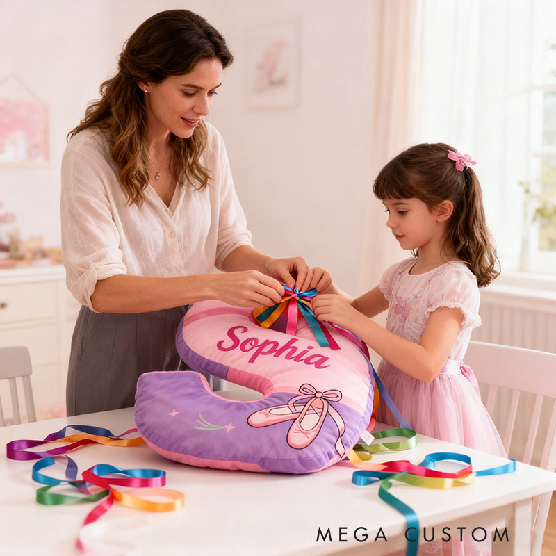 Personalized Ballet Shoes Pillow With Your Own Name Soft Stuffed Toy for Kids Unique Decorative Cushion for Girls' Room