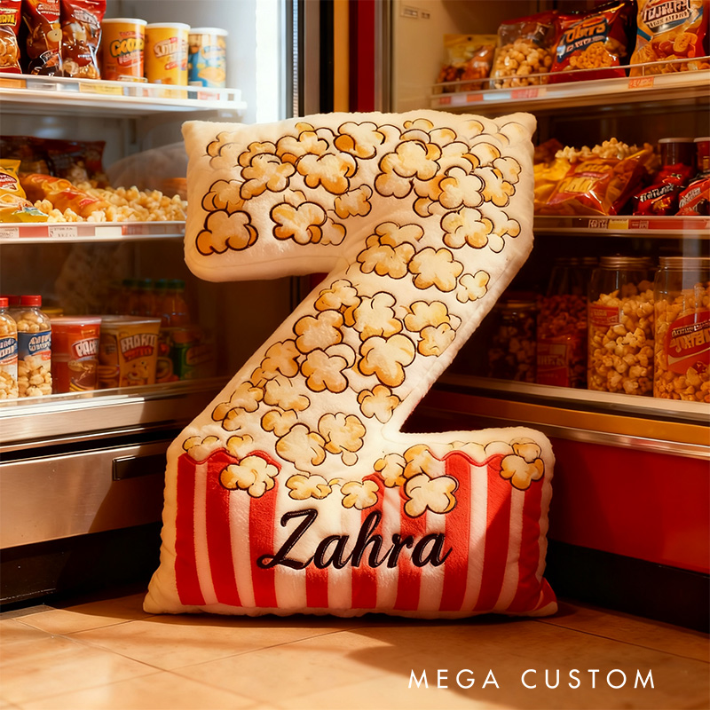 Personalized Popcorn Alphabet Throw Pillow Graphic 3D Print Letter Pillow with Name for Kids Boys Girls Family Baker Christmas Gift
