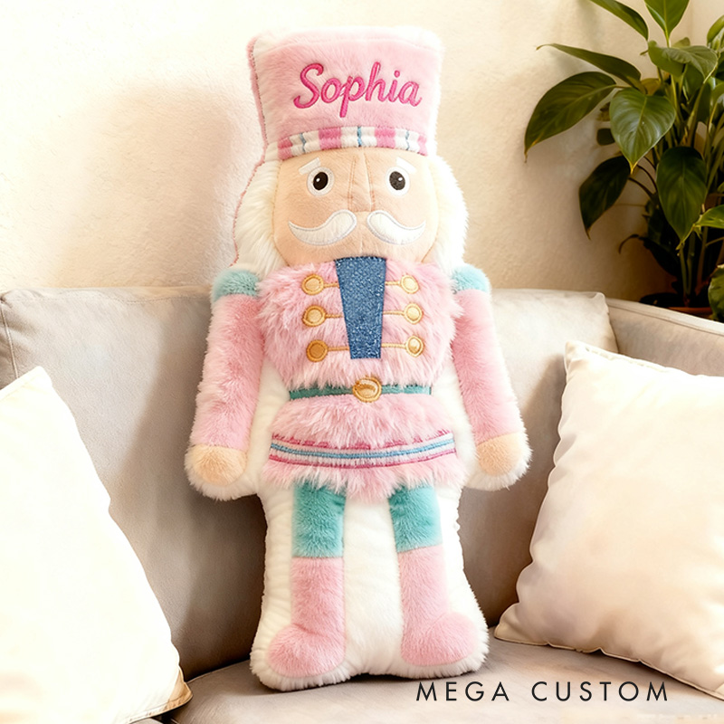 Personalized Name Custom Kids Gift Christmas Soldier Pastel Pink Blue Soft Festive Decorative Graphic 3D Print Pillow