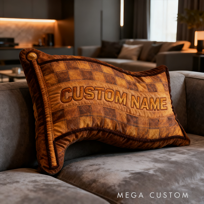 Personalized Racing Checkered Flag Pillow Custom Name 3D Graphic Print Cushion Gift for Racers and Racing Lovers