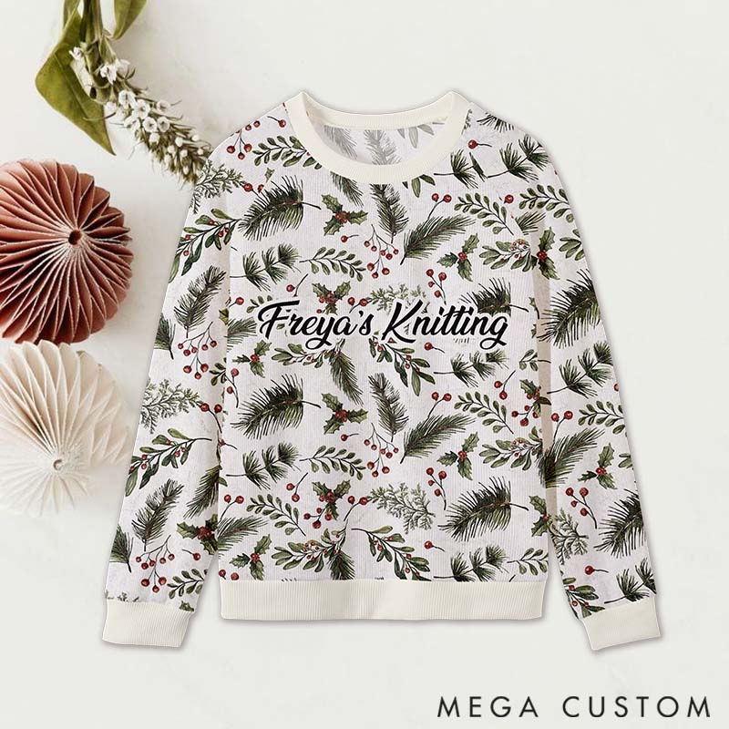 Personalizeds Ugly Sweater Christmas Leaf Gifts For Knitting Lover Custom Name