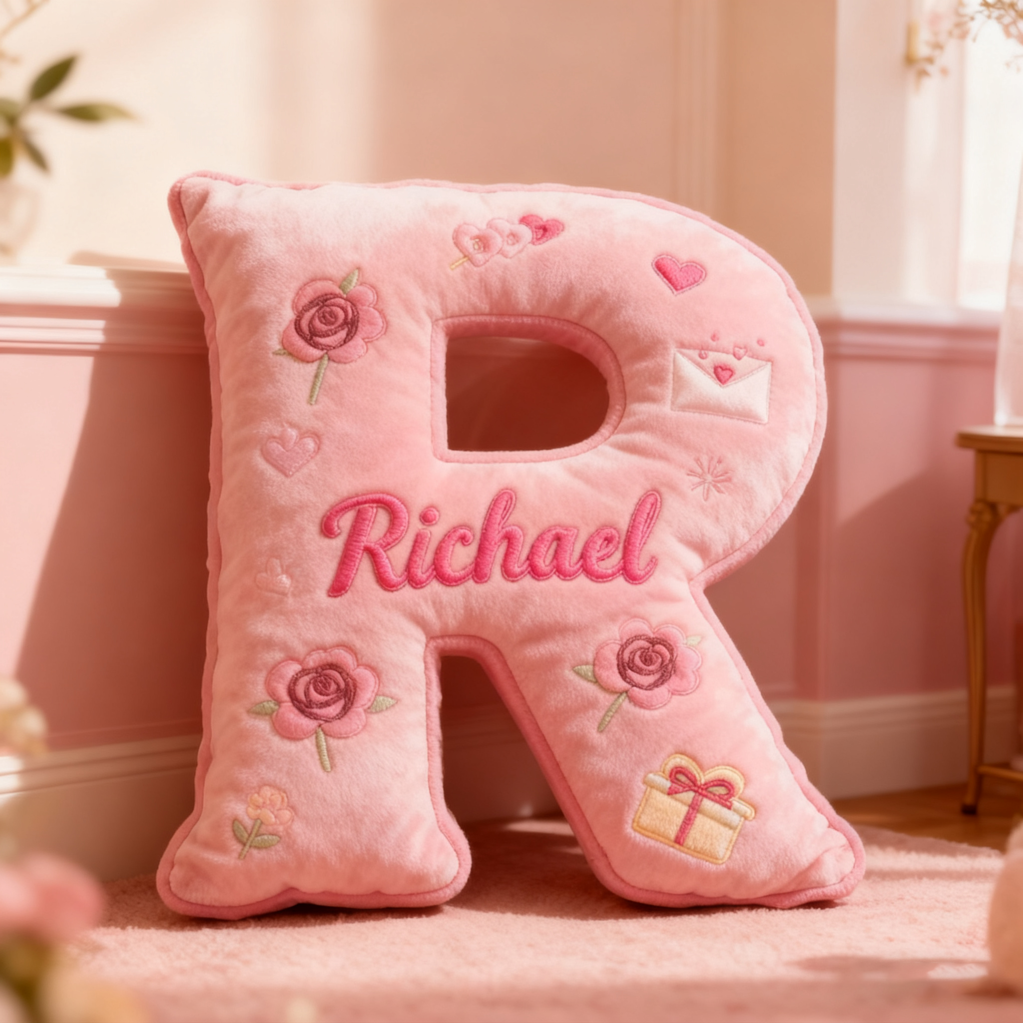 Personalized Girlfriend Love Print Flower Letter Pillow Custom Name Cushion Valentine's Gift for Girl Friend Boyfriend Christmas Gift for Him Her