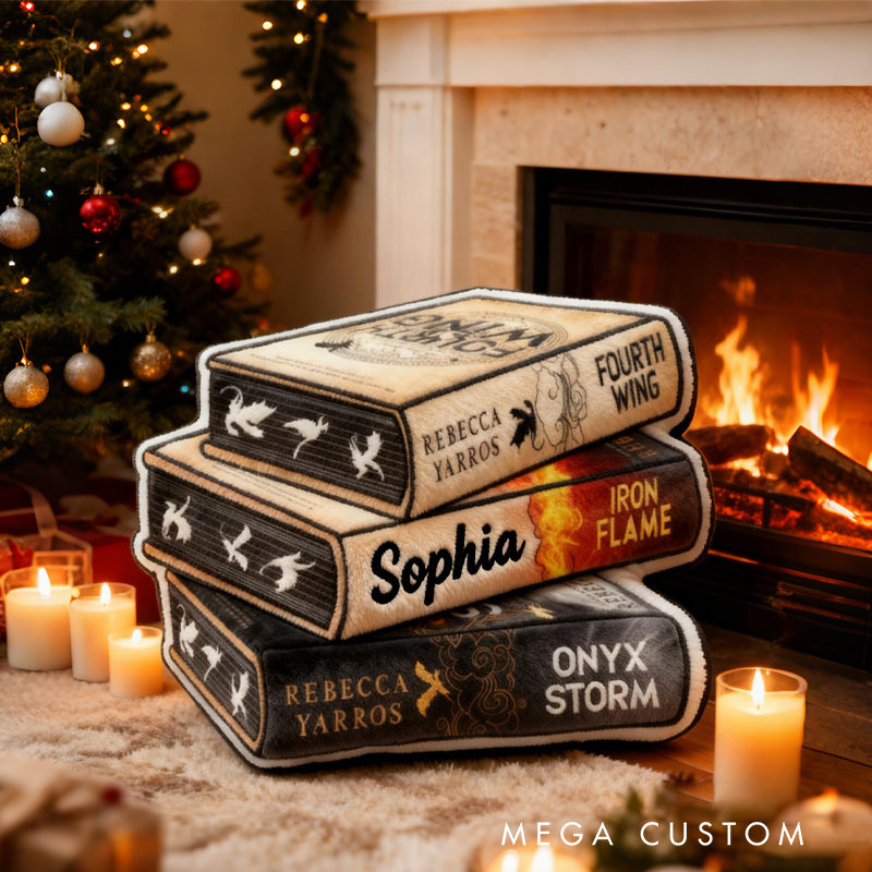 Personalized Book Stack Throw Pillow Fantasy Bookish Pillow with Name for Kids Boy Girl Gift Reading Lover Pillow