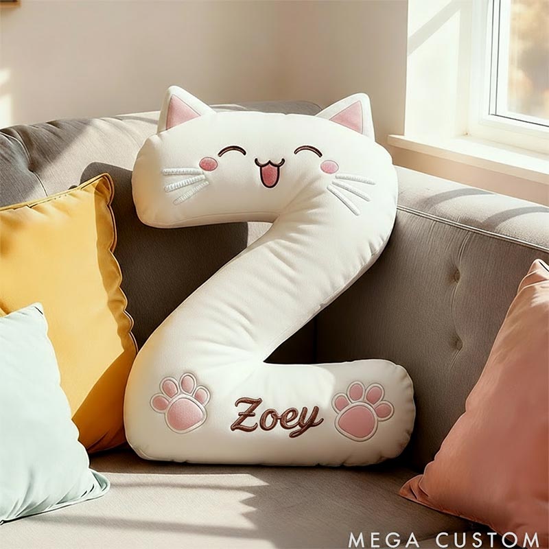 Personalized Cat Lover Letter Pillow with Custom Name Design Ver Smile Cats Graphic 3D Print
