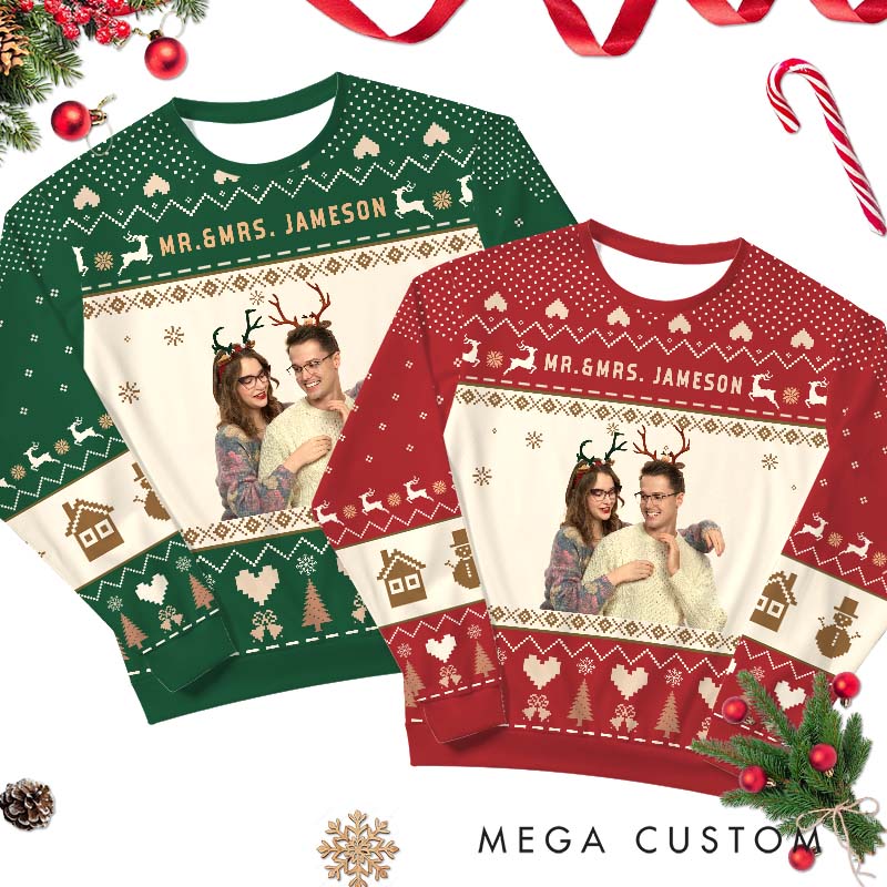 Personalized Couple Ugly Sweater Husband Wife Anniversary Christmas Sweater Couple Christmas Ugly Sweater with Photo for Boyfriend Girlfriend