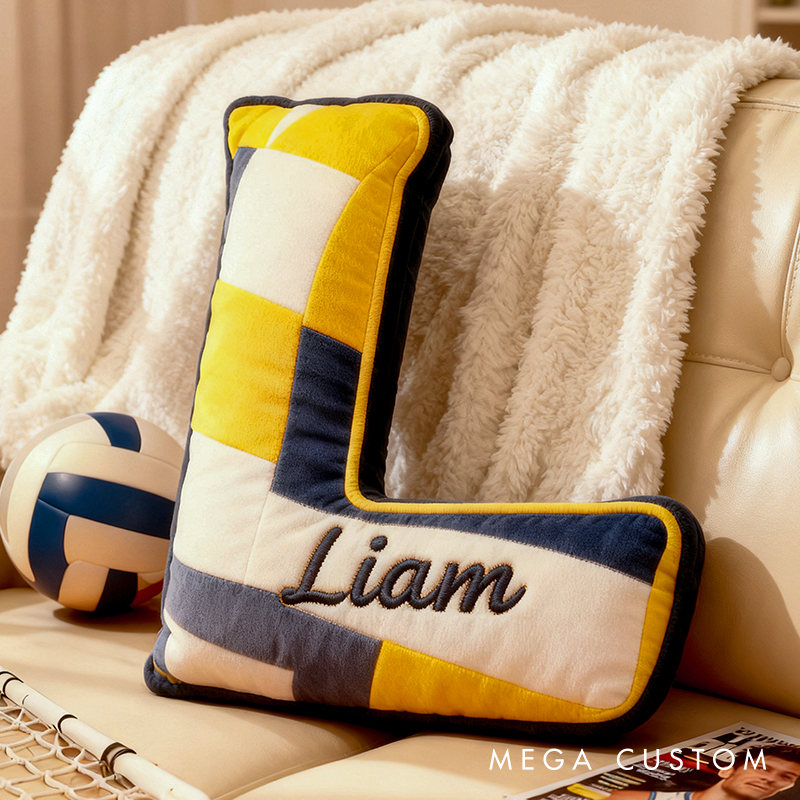 Personalized Volleyball Letter Shaped Pillow with Custom Name and Bold Design for Sports Fans