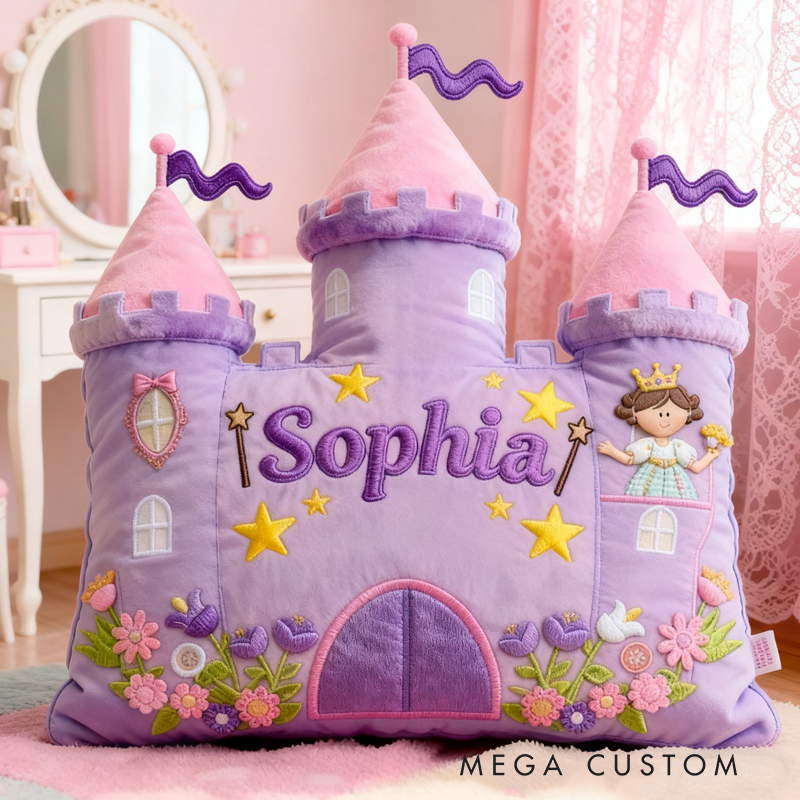Personalized Cartoon Princess Castle with Name Graphic 3D Print Pillow Christmas Gift for Kids