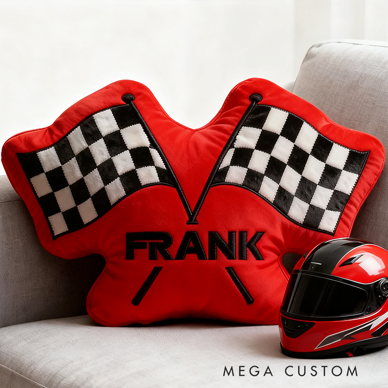 Personalized Checkered Flag Pillow Graphic 3D Print Custom Name Cushion Gift for Racers and Racing Lovers