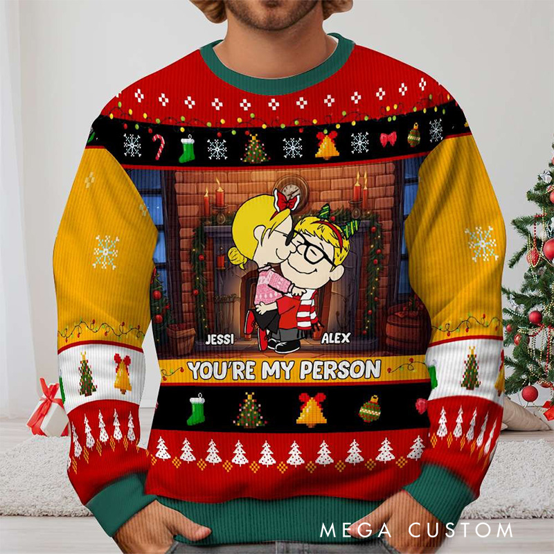 Personalized Cartoon Hugging Couple Anime Christmas Ugly Sweater Movie Lover Christmas Gift for Boyfriend Girlfriend Wife Husband