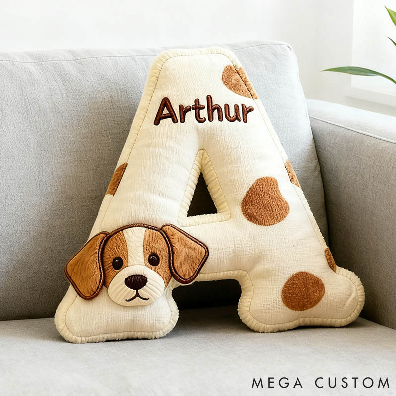 Personalized Dog Lover Letter Pillow with Custom Name Cartoon Pillow Graphic 3D Print