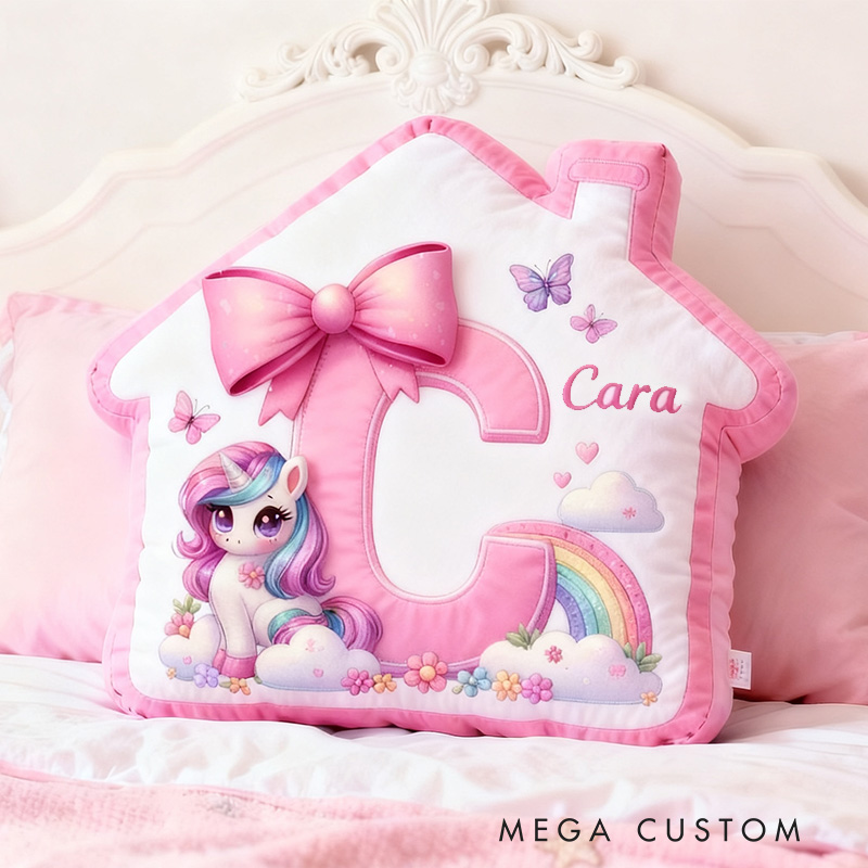 Personalized House Pillow Pink House-Shaped 26 Letters Custom Name Design for Girl's Bedroom Decor and Gift Idea Graphic 3D Print