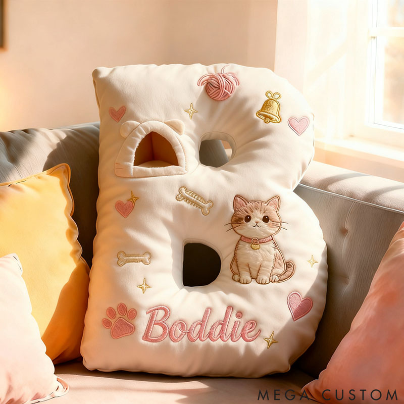 Personalized Cat Lover Cute Letter Pillow with Custom Name Pillow Graphic 3D Print