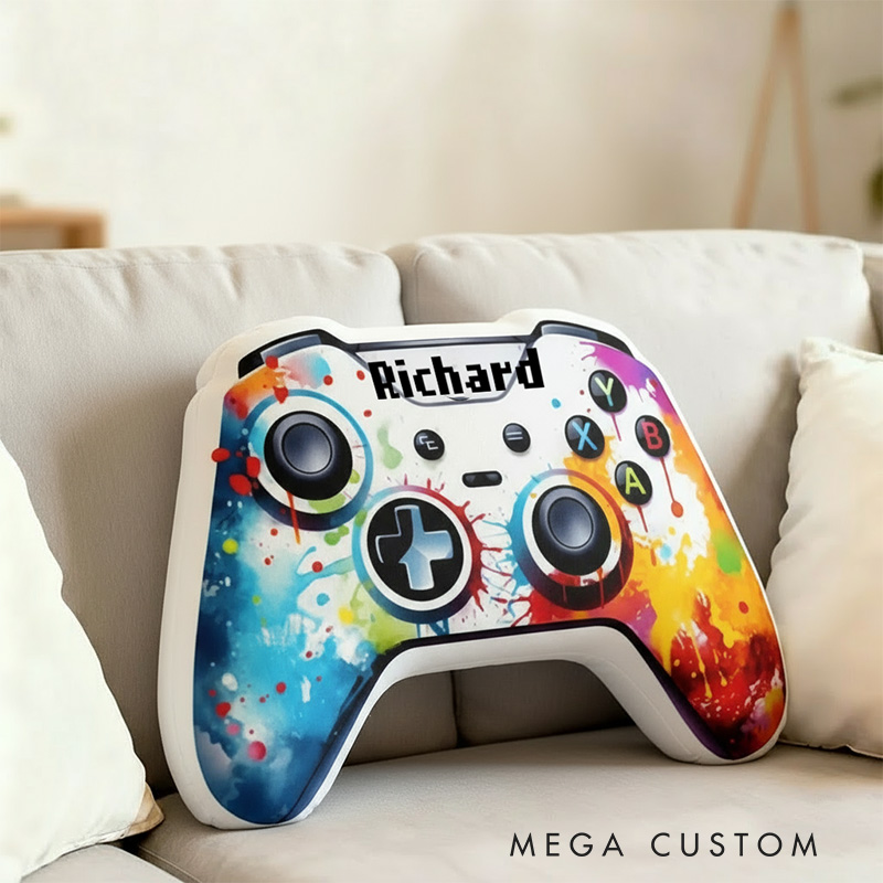 Personalized Graphic 3D Print Ink Style Game Controller Shaped Pillow for Game Lovers Plush Pillow Christmas Gift for Kids