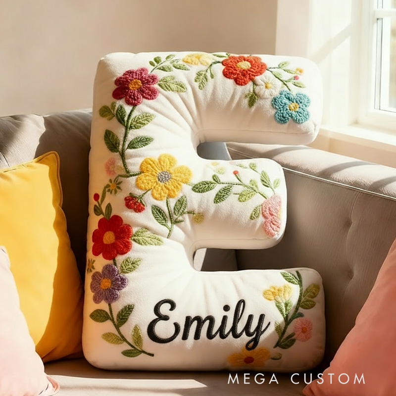 Personalized Letter Pillow with Name Graphic 3D Print Floral Design Custom Double Sided Pillow Gift for Kids Gardening Lovers Gift