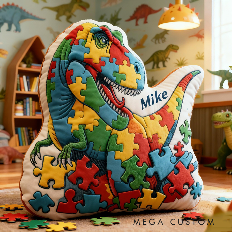 Personalized Puzzle Dinosaur with Name Graphic 3D Print Pillow Christmas Gift for Kids Birthday Gift