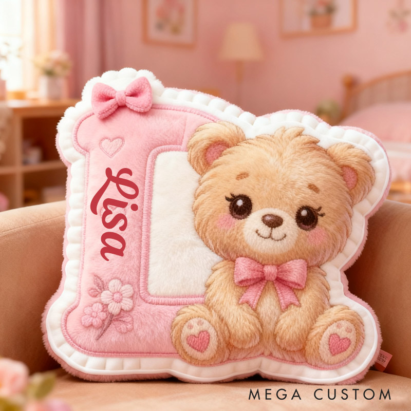 Personalized Girlfriend Graphic 3D Print Heart Bear 26 Letter Pillow Custom Wife Valentine's Day Cushion Anniversary Gift for Her Christmas Gift